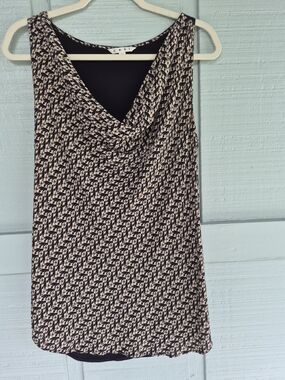Black Cats & Hearts Sleeveless Cowl Neck Printed Tank - Black & Cream XL Cabi